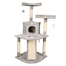 GOOPAWS 3 Tier Cat Tree Tower, Faux Fur Cat Furniture, 50 Inch