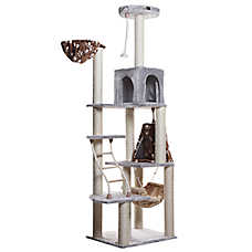 Armarkat 78-in Faux Fur Real Wood Condo & Sisal Scratching Cat Tower, Silver Gray
