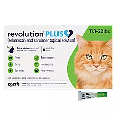 Revolution Plus (selamectin & sarolaner topical) for Cats, 11.1-22 lbs (Green), 3 or 6 Month Supply