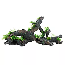 Top Fin® Grey Wood with Plants Aquarium Ornament - Fish Tank Decor - XXL