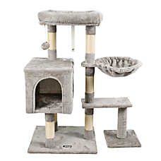 GOOPAWS Cat Tree Tower with Condo & Basket, Faux Fur Cat Furniture, 37 Inch